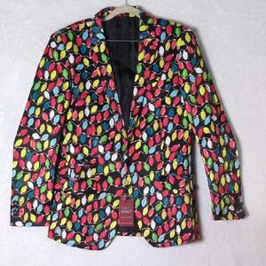Suslo Couture Men's‎ Colorful Christmas Lights Holiday Slim Blazer Jacket Size M
